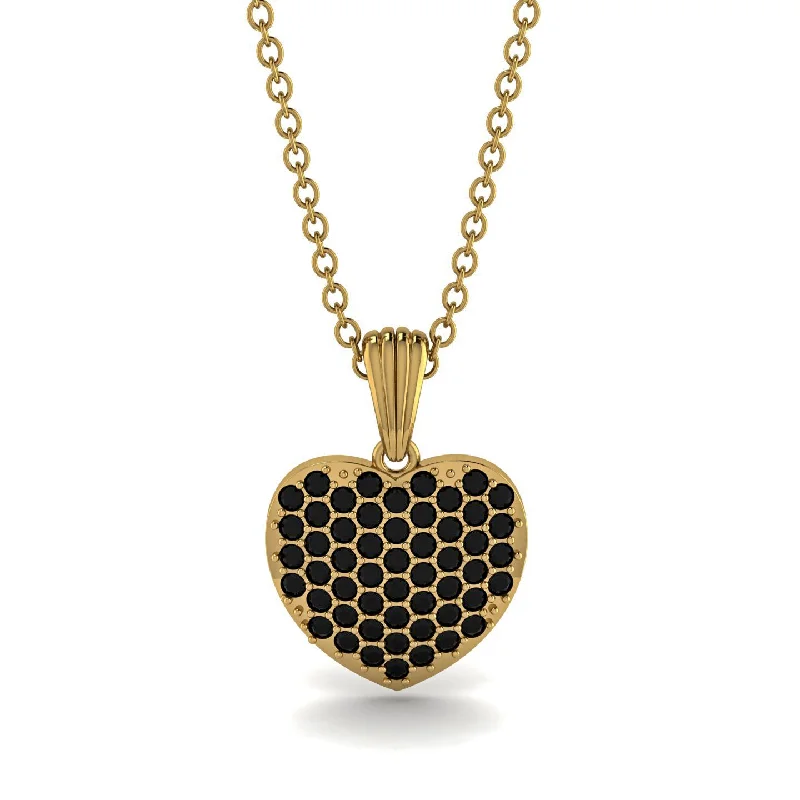 Women’s circle pendant necklaces-Black Diamond Pave Heart Pendant - Yasmin No. 7