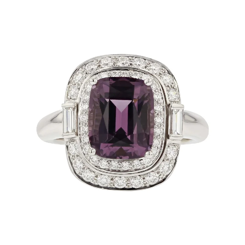 Women’s round diamond engagement rings-Cushion-cut Purple Spinel and Diamond Double Halo Ring