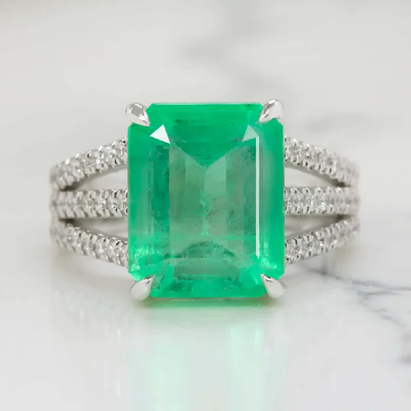 Women’s platinum diamond solitaire engagement rings-7.47ct EMERALD DIAMOND COCKTAIL RING NATURAL GREEN STATEMENT 14k WHITE GOLD BIG