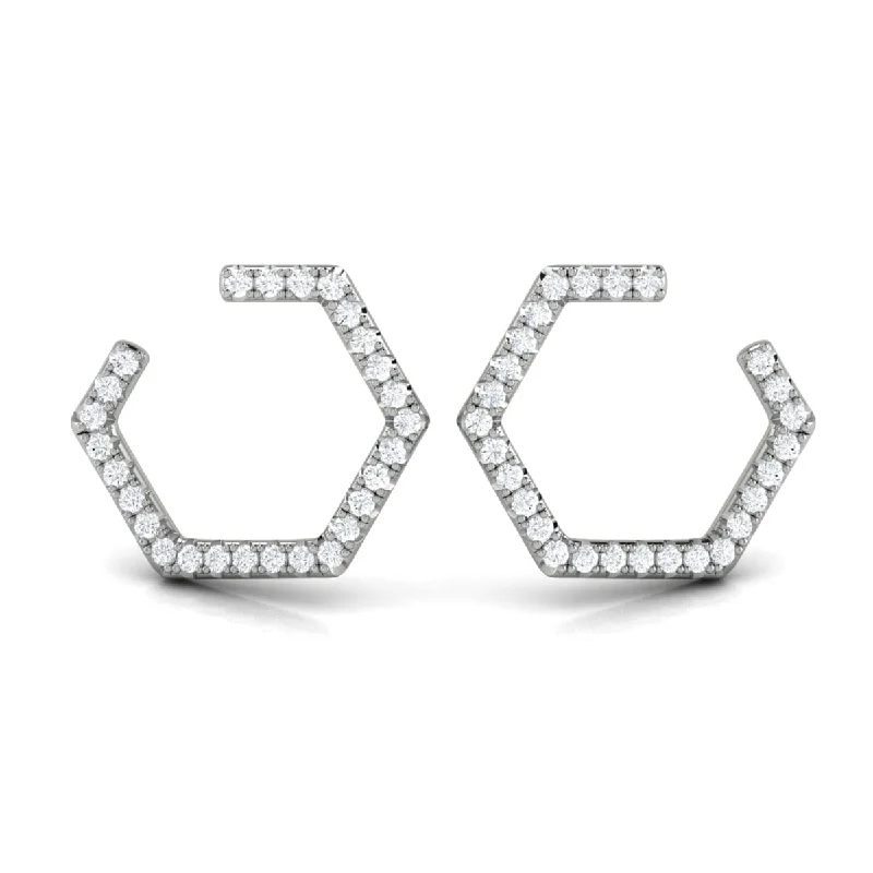 Women’s modern earrings-Diamond Forward-Facing Honeycomb Open Hoop Earrings