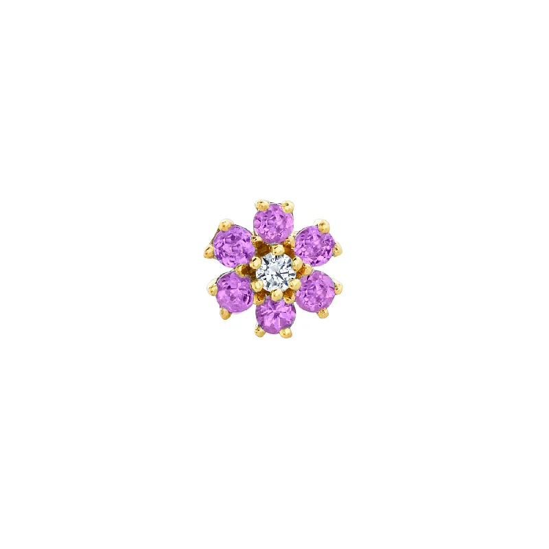 Women’s dangly earrings-Mini Teddy Flower Stud - Pink Tourmaline and White Diamond / 14k Yellow Gold