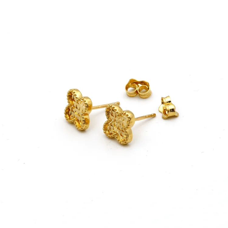 Women’s diamond earrings-Real Gold Clover Glittering Earring Set - Model GZJVN3050 E1917