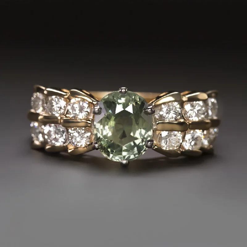 Women’s wedding and engagement rings-2.81ct GREEN SAPPHIRE DIAMOND COCKTAIL RING 14k YELLOW GOLD NATURAL OVAL SHAPE