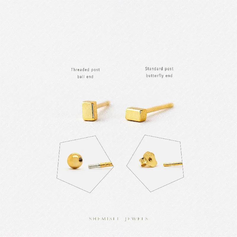 Women’s luxurious drop earrings-Tiny Bar Studs Earrings, Cuboid Rectangle Shape Studs, Unisex, Gold, Silver SHEMISLI - SS010 Butterfly End, SS752 Screw Ball End (Type A)