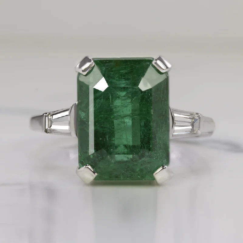 Women’s diamond-studded engagement rings-6.07ct EMERALD DIAMOND COCKTAIL RING GIA CERTIFIED PLATINUM NATURAL 3 STONE 6ct