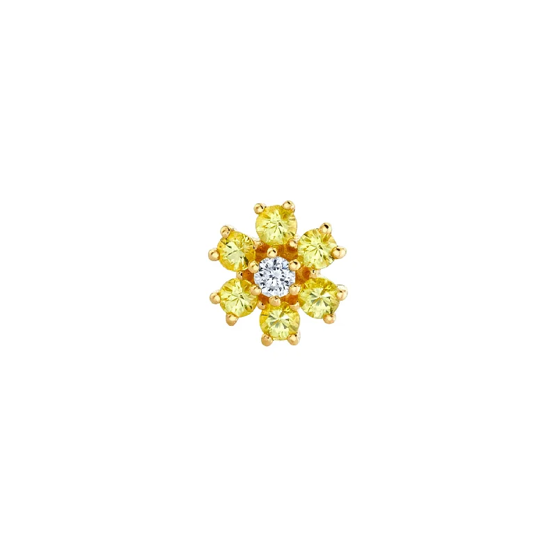 Women’s pearl drop earrings-Mini Teddy Flower Stud - Yellow Sapphire and White Diamond / 14k Yellow Gold