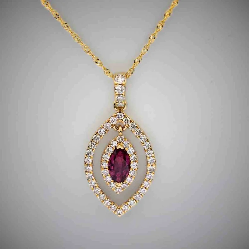 Women’s silver heart necklaces-14K Ruby and Diamond Pear Shaped Pendant