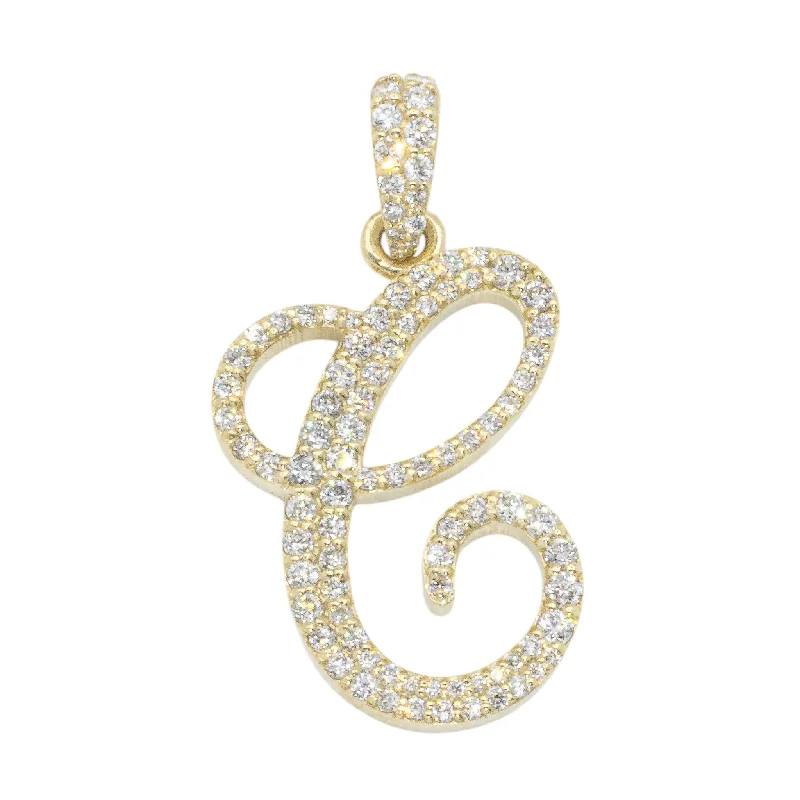 Women’s zodiac necklaces-10k Yellow Gold Lab Diamond Letter C Initial Script Pendant 0.75 ctw