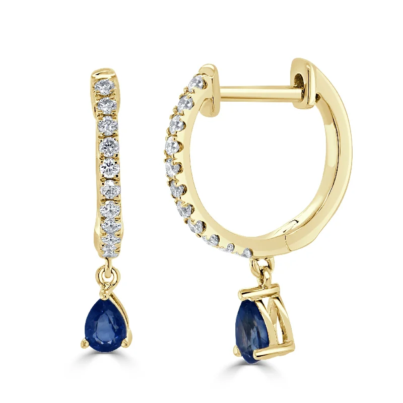 Women’s zirconia earrings-14K Gold Diamond & Sapphire Pear Shape Drop Earring