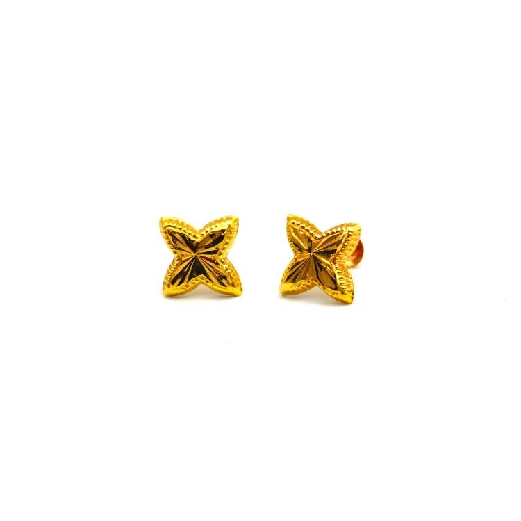 Women’s butterfly earrings-Real Gold GZLV Studs with Long Screw Tops Perfect for Ear and Nose Piercings E1894