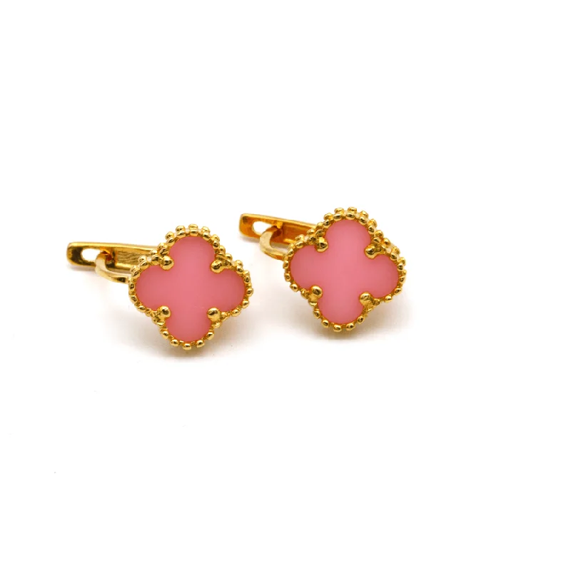 Women’s unique hoop earrings-Real Gold Pink Clover Press Clip Earring Set - Model GZJVN E1924