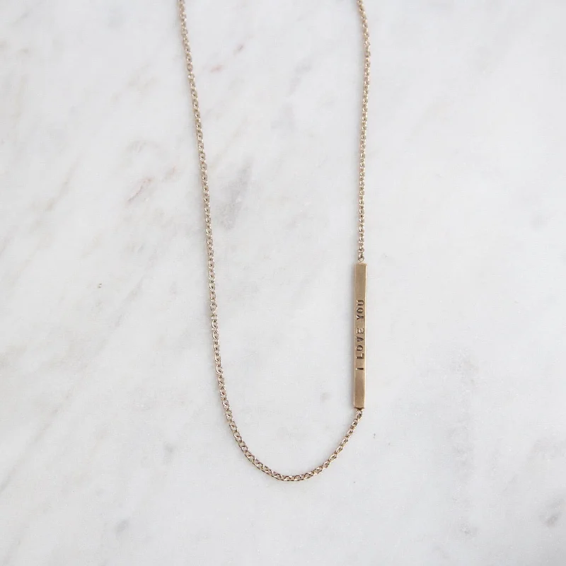 Women’s delicate necklaces-White Gold Chain with Yellow Gold 'I Love You' & 'XOXO' Bar