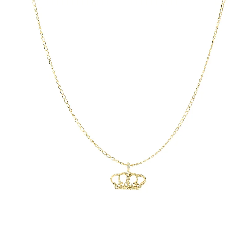 Women’s choker necklaces-14kt 18 inches Yellow Gold 7.2x9.5mm Shiny Small Crown Pendant On 0.82mm Cable Link Chain with Spring Ri ng Clasp