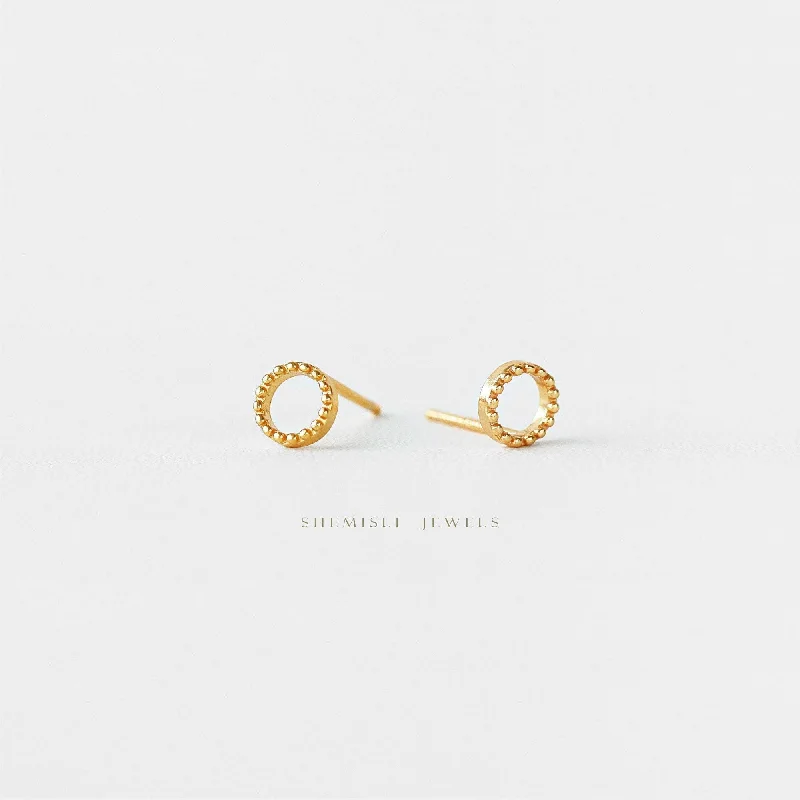 Women’s elegant diamond earrings-Tiny Dotty Open Circle Studs Earrings, Unisex, Gold, Silver SHEMISLI - SS132