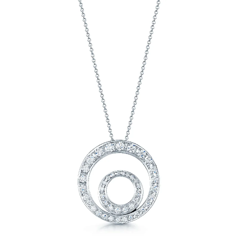 Women’s simple gold necklaces-18ct White Gold Graduated Brilliant Cut Diamond Double Circular Pendant