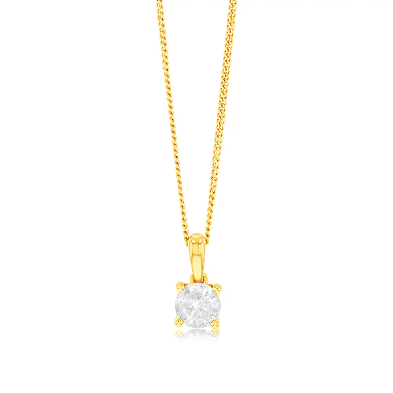 Women’s luxury gold necklaces-9ct Yellow Gold 3/4 Carat Diamond Pendant