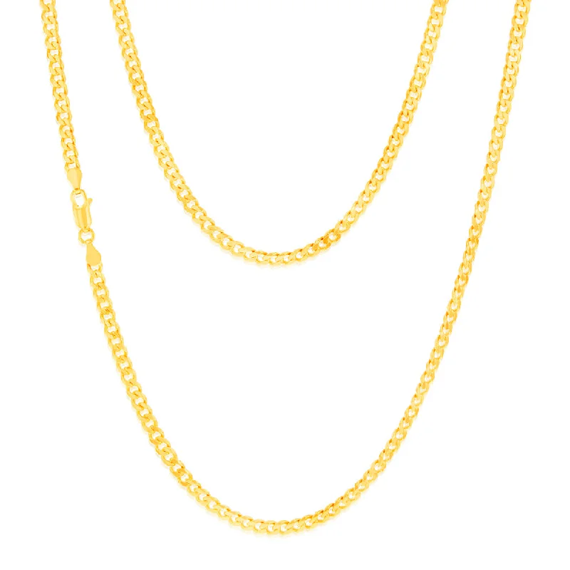 Women’s dainty necklaces-9ct Yellow Solid Gold Flat Bevelled Curb 55cm Chain 120gauge