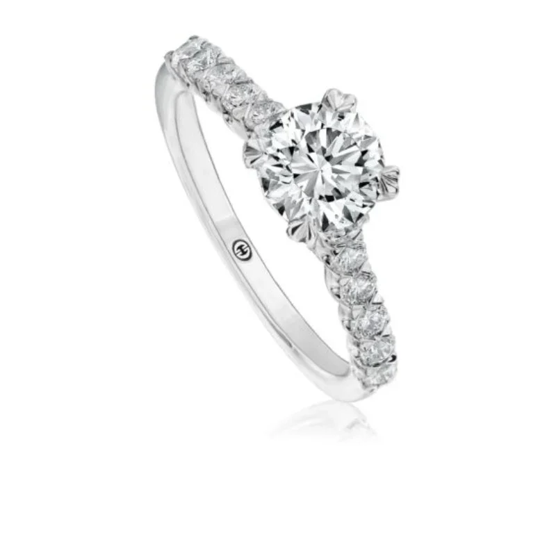 Women’s engagement rings with side stones-Diamond Semi-Mount Ring in 18K White Gold for Round Center, Size 6.5