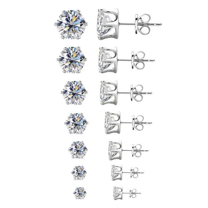 Women’s platinum earrings-6-Prong Round Brilliant Stud Earrings | S925 | Moissanite