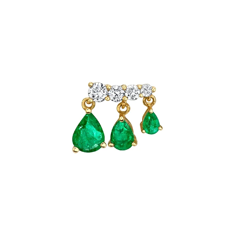 Women’s vintage earrings-Teardrop Ear Climb - Emerald / 14k Yellow Gold