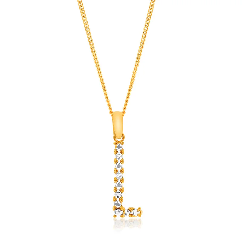 Women’s infinity pendant necklaces-9ct Yellow And White Gold Two Tone Diamond Cut Initial "L" Pendant