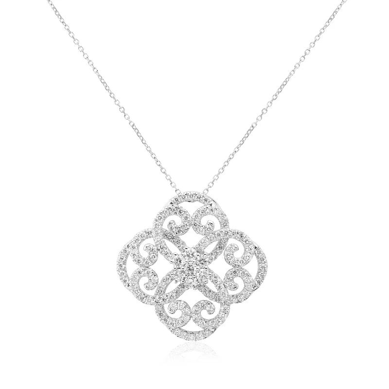 Women’s vintage pendant necklaces-14k Diamond Abstract Design Pendant With Cluster Center