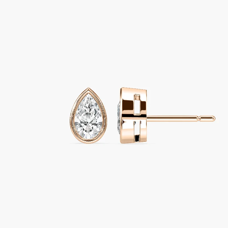 Women’s diamond halo earrings-Pear Fancy Shape Bezel Stud Earring