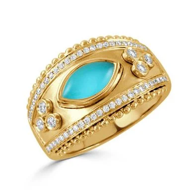 Women’s affordable custom engagement rings-Justinian 0.28Ct Diamond and 0.98Ct Quartz and Turquoise Doublet Ring in 18k Yellow Gold, Size 6.5