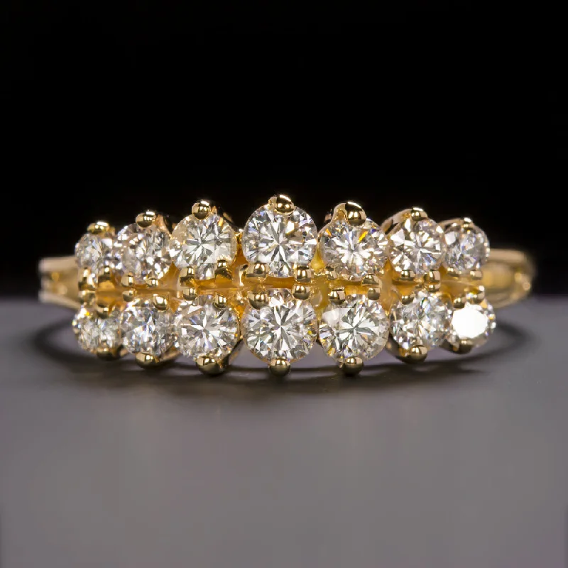 Women’s radiant-cut engagement rings-NATURAL 0.90ct DIAMOND COCKTAIL BAND 2 ROW RING ROUND CUT STACKING YELLOW GOLD