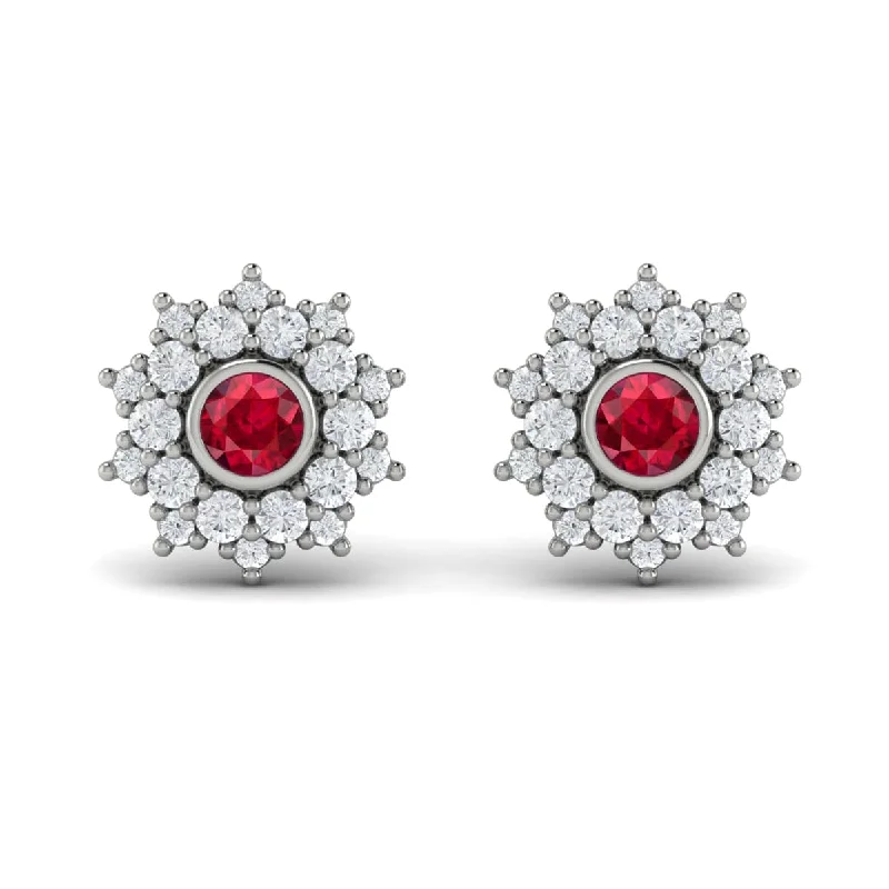 Women’s luxurious stud earrings-Diamond Star Cluster and Ruby Stud Statement Earrings