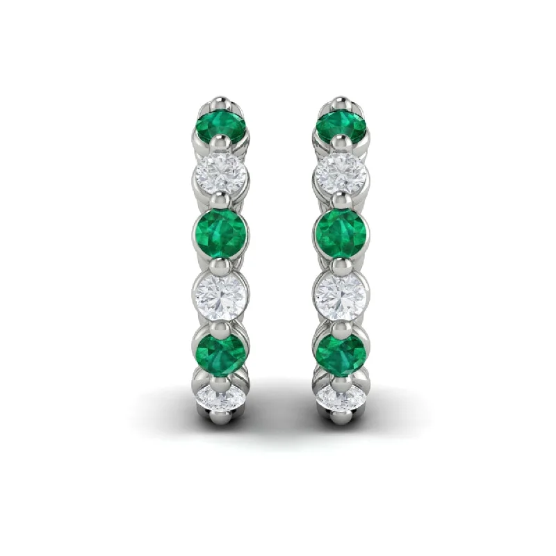 Women’s gold drop earrings-Diamond and Emerald  Twist Hoop Earrings