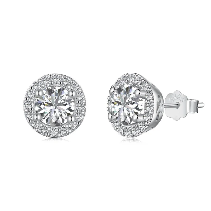 Women’s mini hoop earrings-Round Brilliant Double Halo Diamond Earrings | S925 | CZ