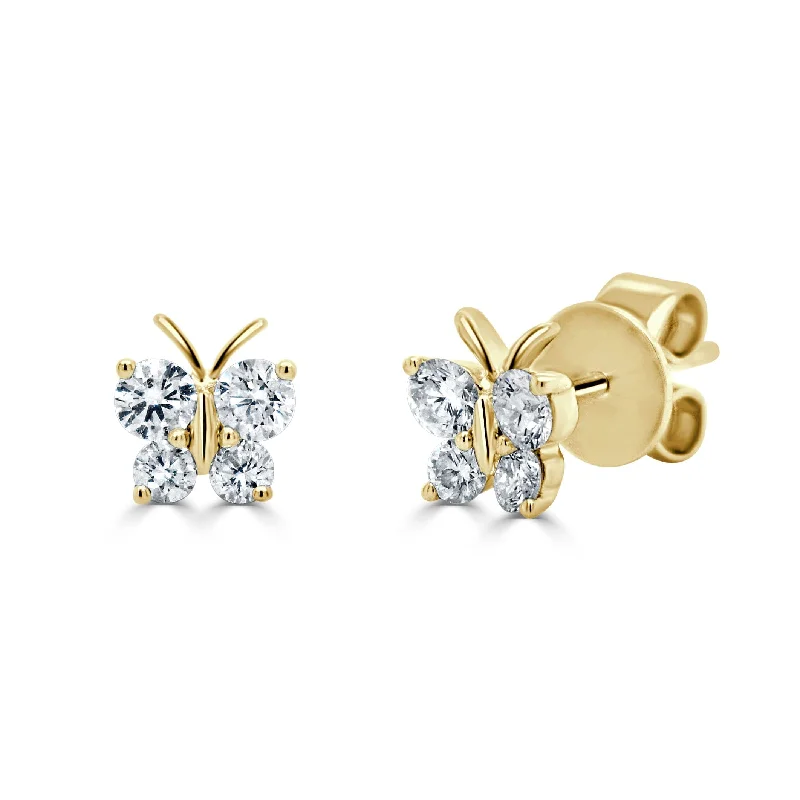 Women’s round earrings-14k Gold & Diamond Butterfly Stud Earrings