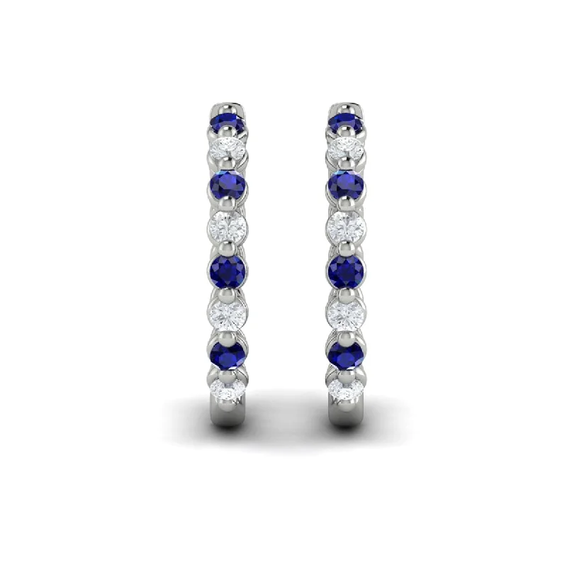 Women’s minimalist earrings-Diamond and Blue Sapphire  Twist Hoop Earrings