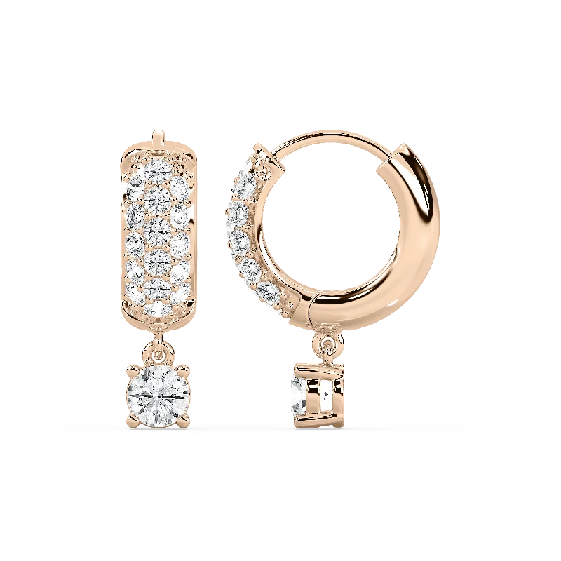 Women’s gemstone hoop earrings-Solitaire Drop Pavé Hoop