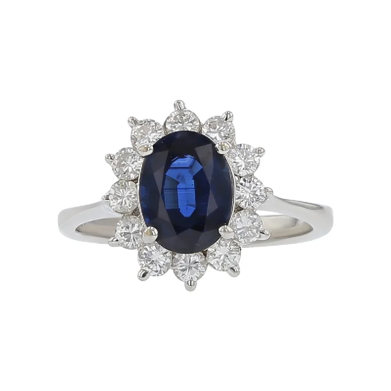 Women’s affordable diamond engagement rings-Sapphire and Diamond Halo Ring