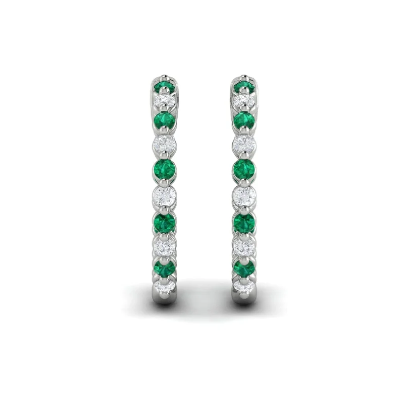 Women’s custom earrings-Inside Out Diamond and Emerald  Hoop Earrings