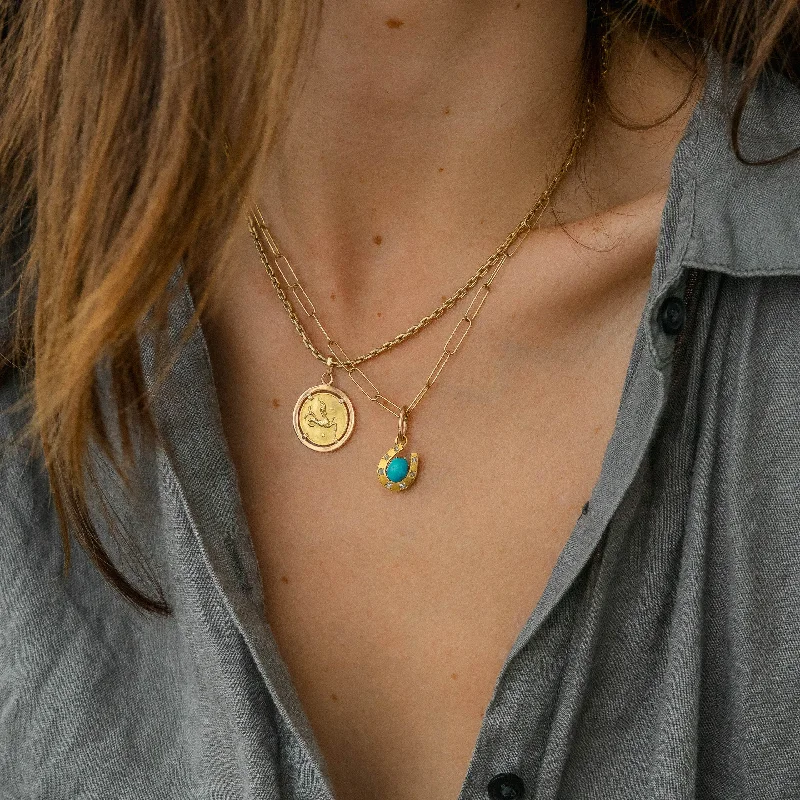 Women’s simple necklaces-French 22k Turquoise Diamond Horseshoe Pendant