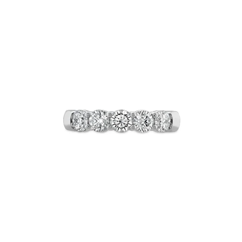 Women’s unique engagement rings-Signature 0.70-0.80Ct Diamond 5 Stone Band in 18k White Gold, Size 6.5