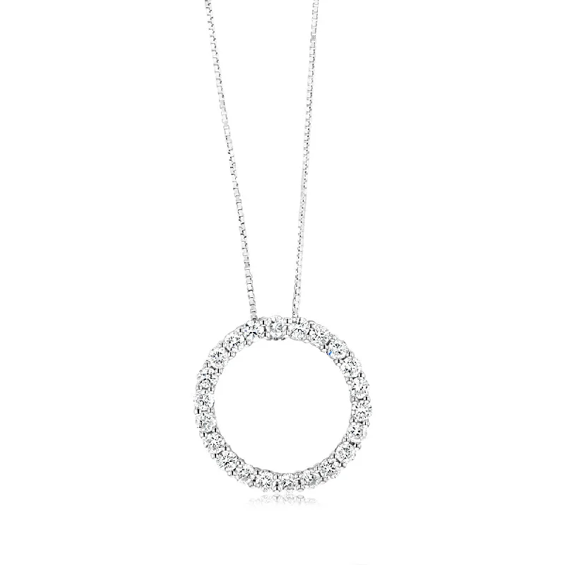 Women’s delicate necklaces-Luminesce Lab Grown Circle Pendant in 1 Carat Diamond with Silver Slider Chain