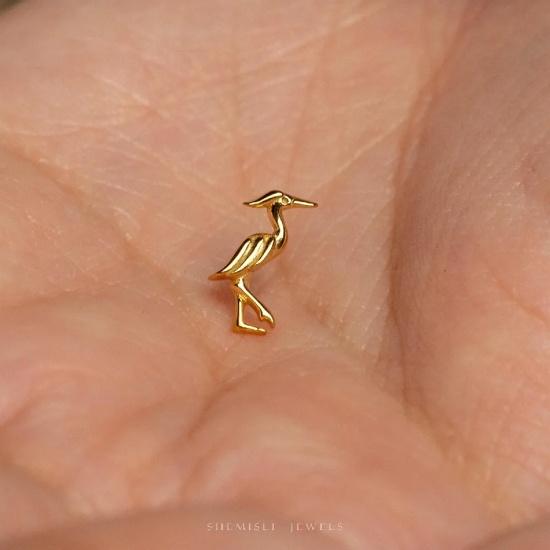 Women’s elegant gold earrings-Tiny Heron Threadless Flat Back Earrings, 20,18,16ga, 5-10mm Unisex, Surgical Steel SHEMISLI SS1193