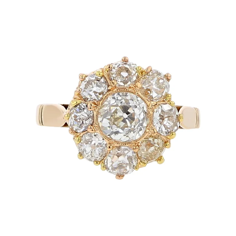 Women’s traditional engagement rings-14K Yellow Gold Cluster Diamond Halo Ring