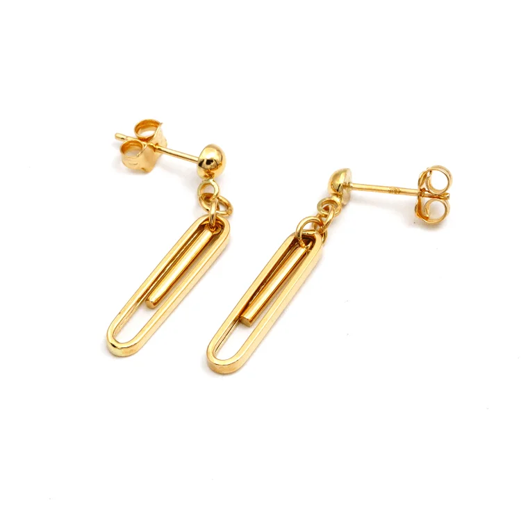 Women’s luxury earrings-Real Gold Link Dangler Paper Single Clip Hanging Earring Set 1711 E1851