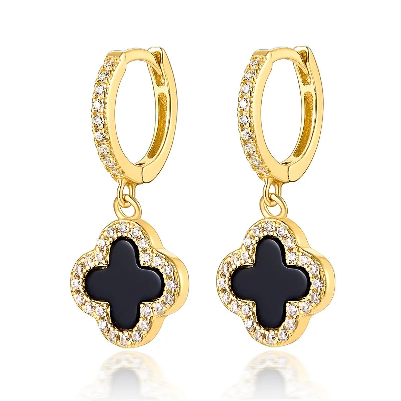 Women’s gold drop earrings-Four Leaf Clover Lucky Earrings | S925