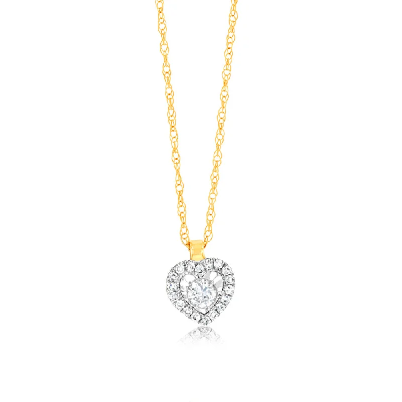 Women’s lockets necklaces-Luminesce Lab Grown 9ct Yellow Gold 1/10 Carat Diamond Heart Pendant on 45cm Chain