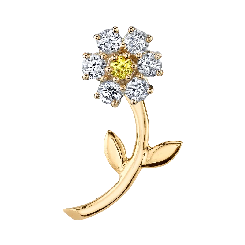 Women’s long diamond earrings-Teddy Flower Earring - White Diamond / 14k Yellow Gold