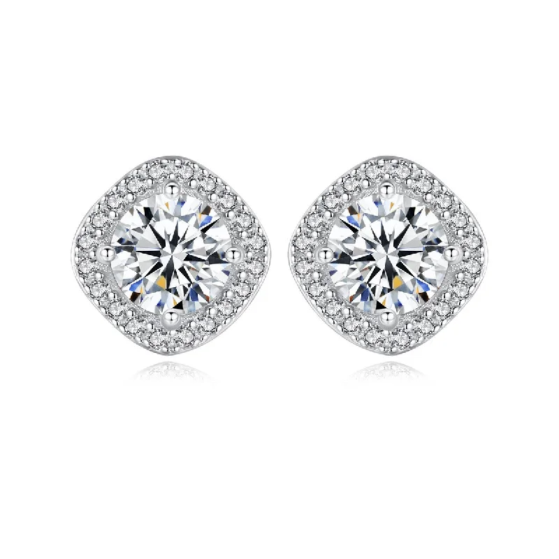 Women’s stylish earrings-1 Carat Square Halo Diamond Earrings | S925 | Moissanite