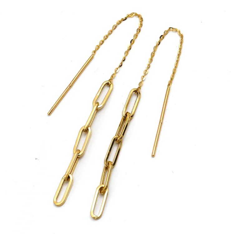 Women’s fashion stud earrings-Real Gold Paper Clip Hanging Earring Link Thickness 3 MM 2695 E1827