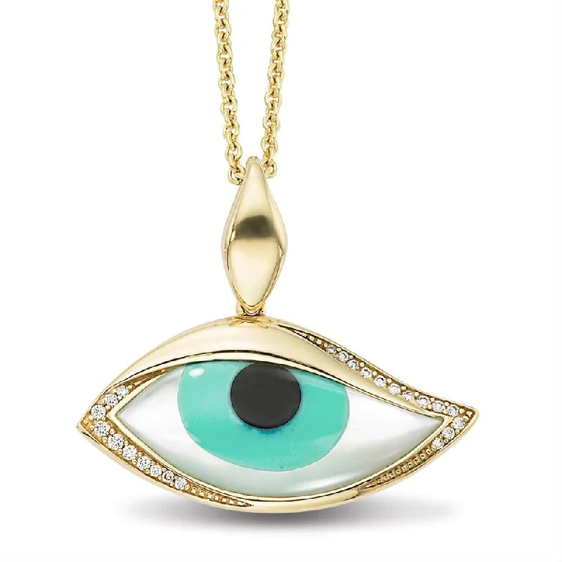 Women’s trendy necklaces-Kabana Kalo Mati 14k Yellow Gold Green Evil Eye Diamond Pendant GPCF485OXCPMW