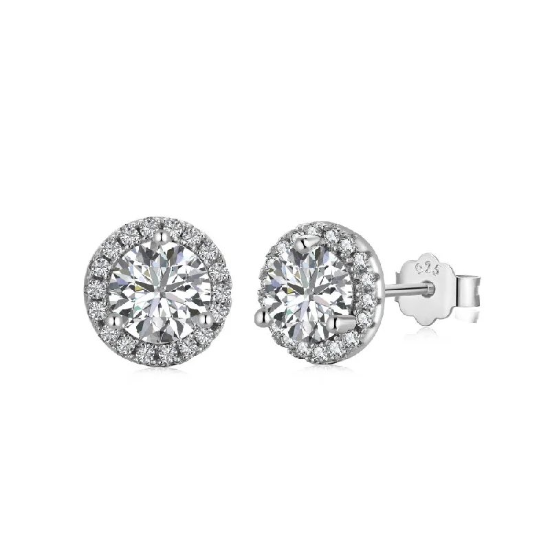 Women’s wedding earrings-Round Brilliant Halo Diamond Earrings | S925 | CZ